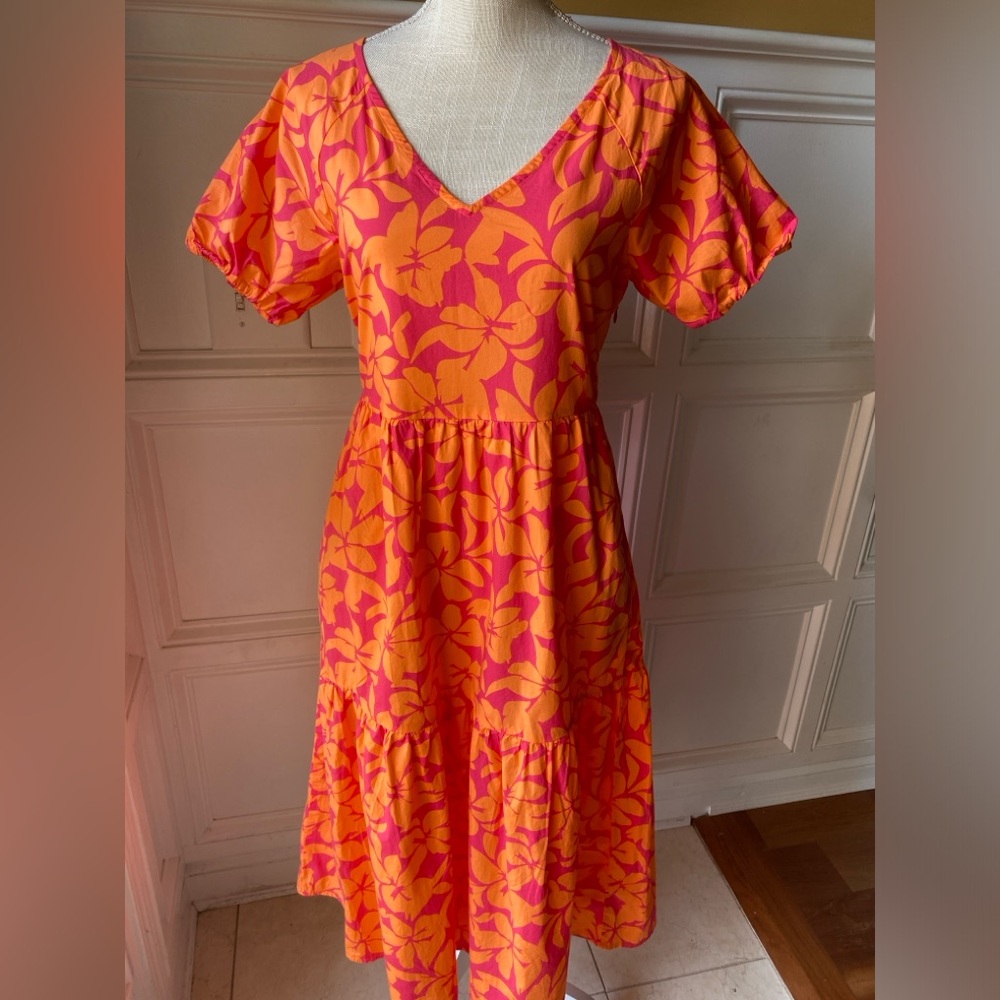 EUC J. Crew Orange and Pink Floral Midi Dress size 4